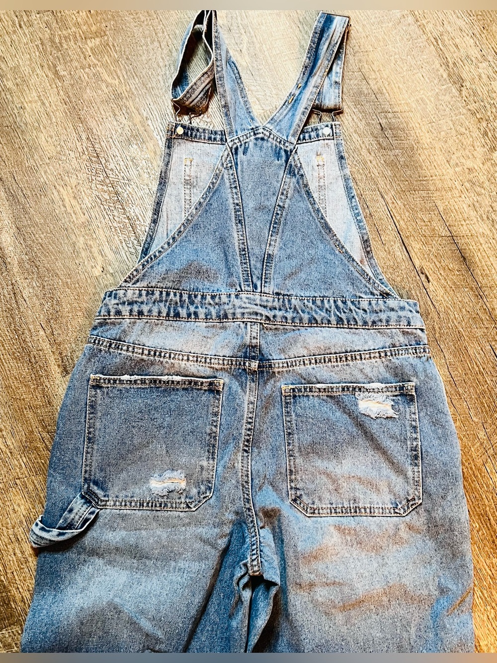 Arizona Jean Co Distressed Denim Bib Overalls Medium Relaxed Carpenter Y2K - Picture 8 of 13